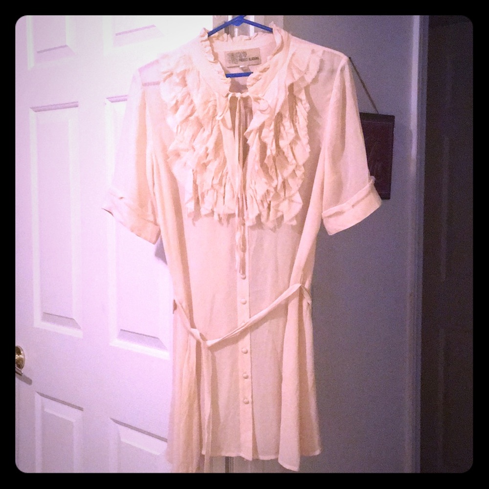 Blush sheer ruffled tunic top